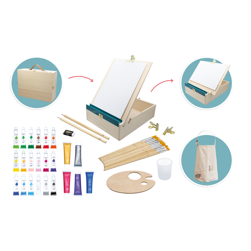 Kids Artist Workshop - Wooden Easel, Canvas & Supplies