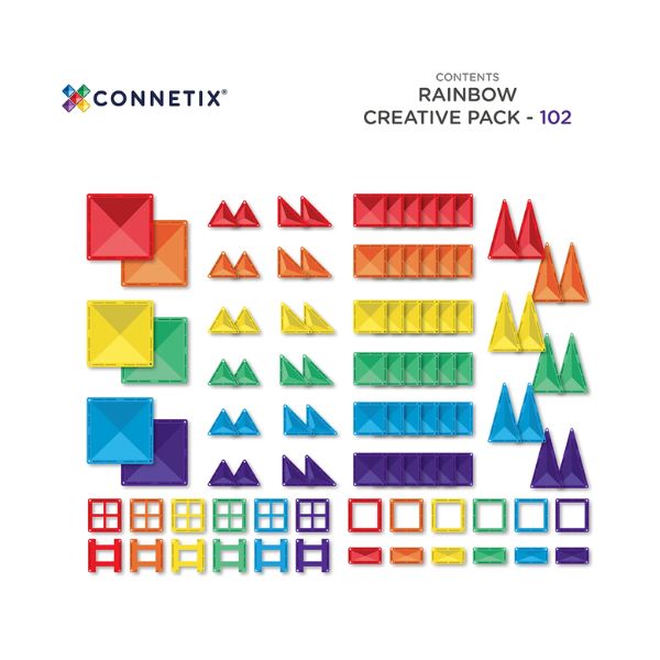 CONNETIX Magnetic Tiles 102 Piece Rainbow Creative Pack