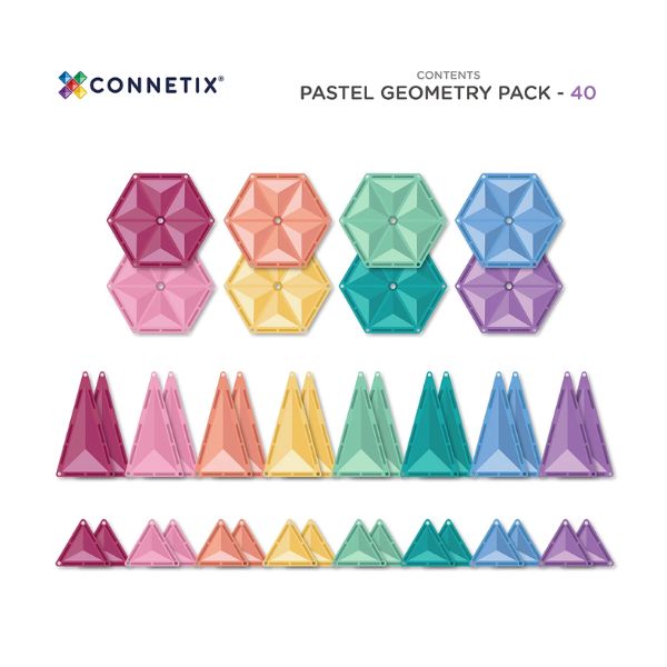 CONNETIX Magnetic Tiles 40 Piece Pastel Geometry Pack