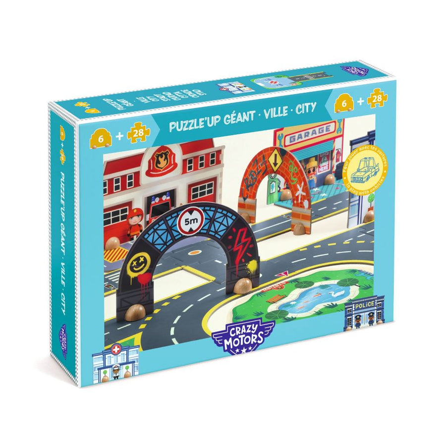 Djeco Crazy Motor Floor Puzzle - Make Your Own Crazy Motor City