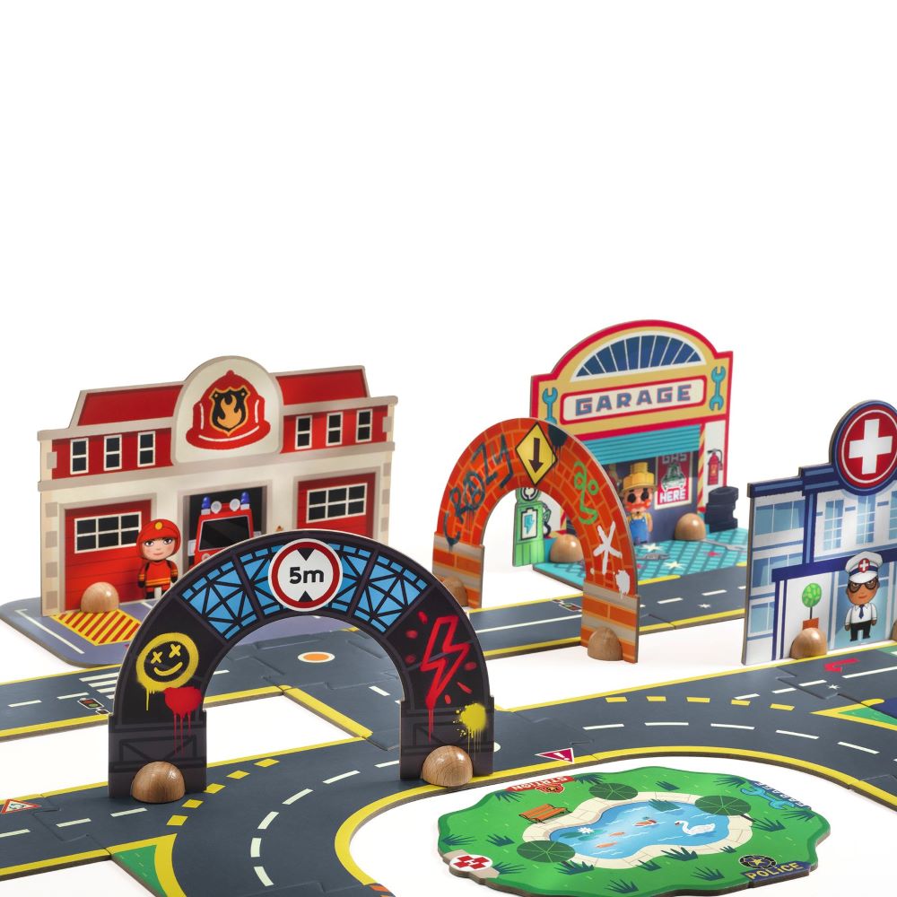 Djeco Crazy Motor Floor Puzzle - Make Your Own Crazy Motor City