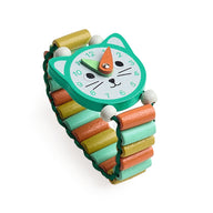 Colorful children's watch with a cat design on a white background