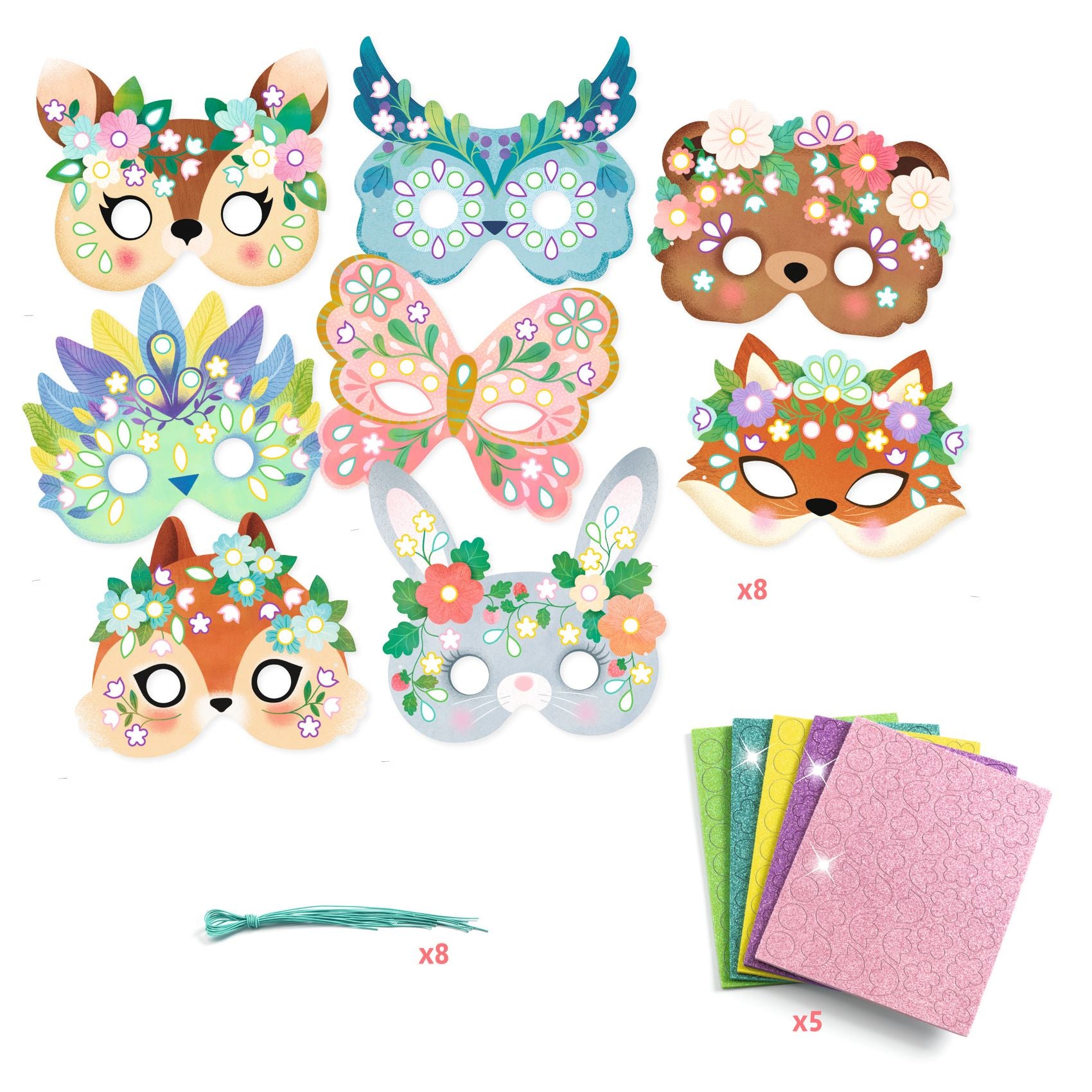 Djeco Do It Yourself - 8 Mosaic Masks to Decorate Forest Animals DJ07936