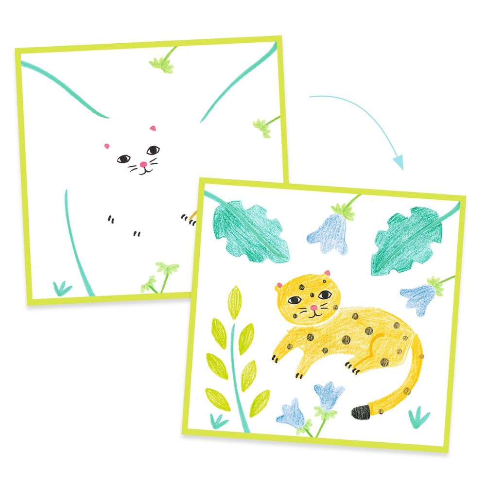Djeco Colouring with Stencils - 3 stencils, 1 image