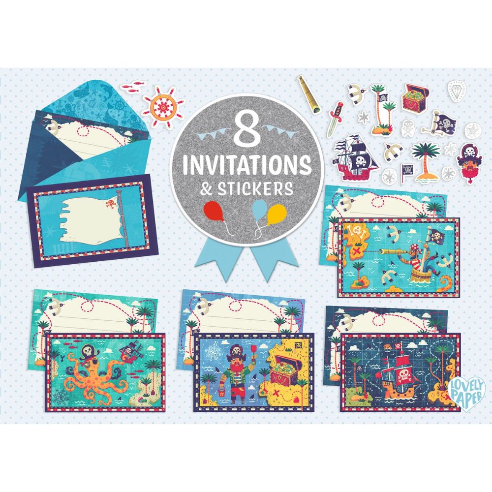Pirate Party Invitationsfor children with stickers to decorate