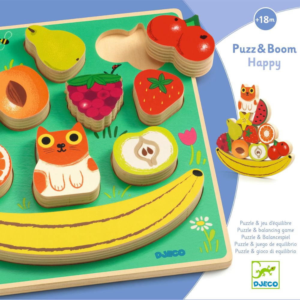 Djeco Puzz &amp; Boom Happy Wooden Puzzle and Balancing Game DJ01073