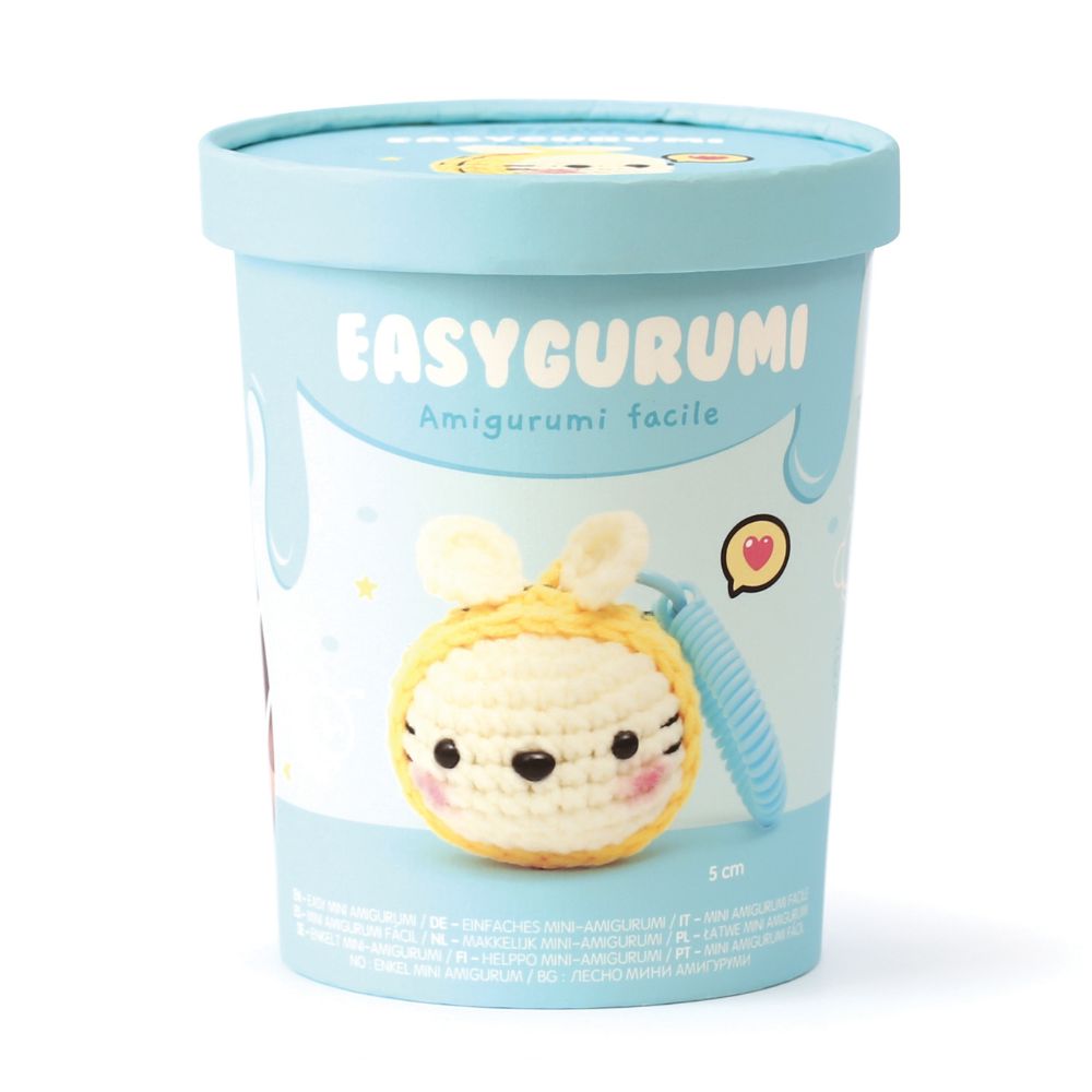 Easyc Gurumi amigurumi kit packaging with a cute crochet cat on a white background