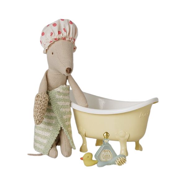 Maileg Mouse Bathtub Set with towel, duck, shampoo and hairbrush