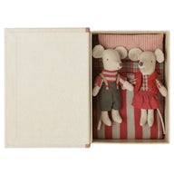 Maileg Christmas Twin Mice, Little Sister and Brother in Book