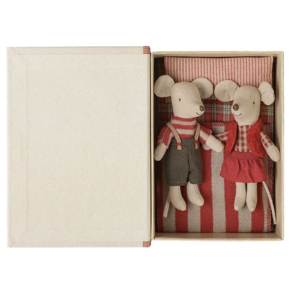 Maileg Christmas Twin Mice, Little Sister and Brother in Book