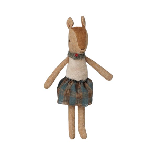 Maileg Reindeer Mother soft toy with checked skirt and collar