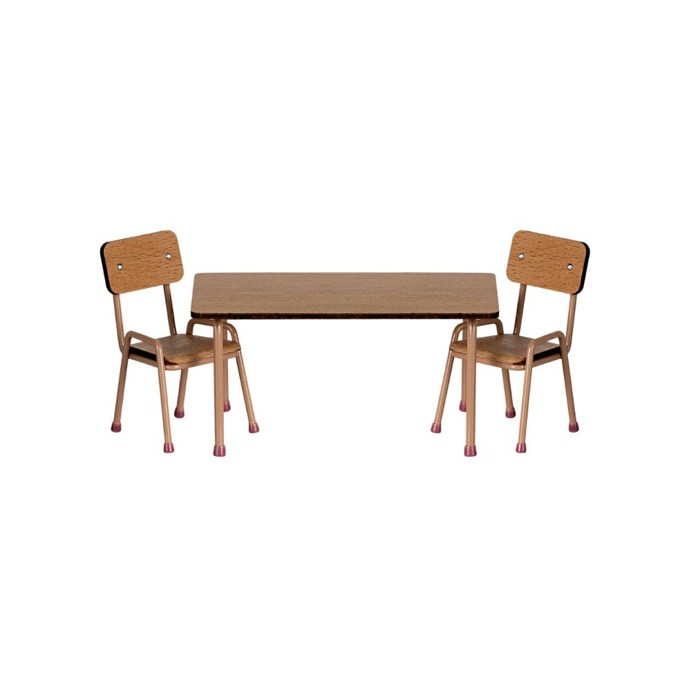 Maileg Table and chair set, Mouse - Dark powder