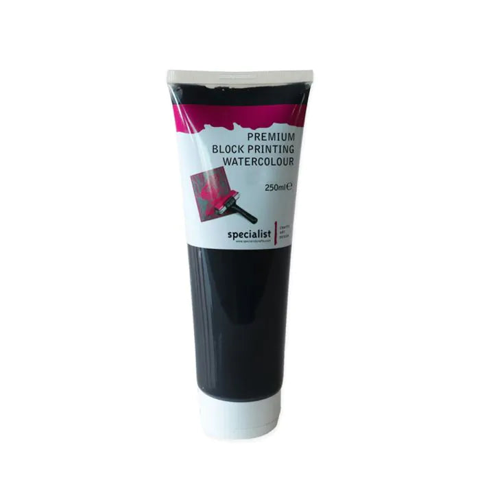 Tube of premium block printing watercolor paint on a white background