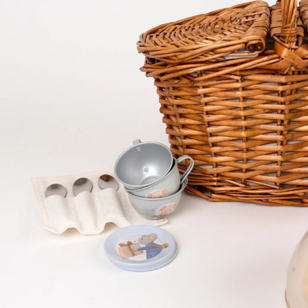 Tin Tea Set In A Wicker Basket - Gifts For Kids 3 Yrs+