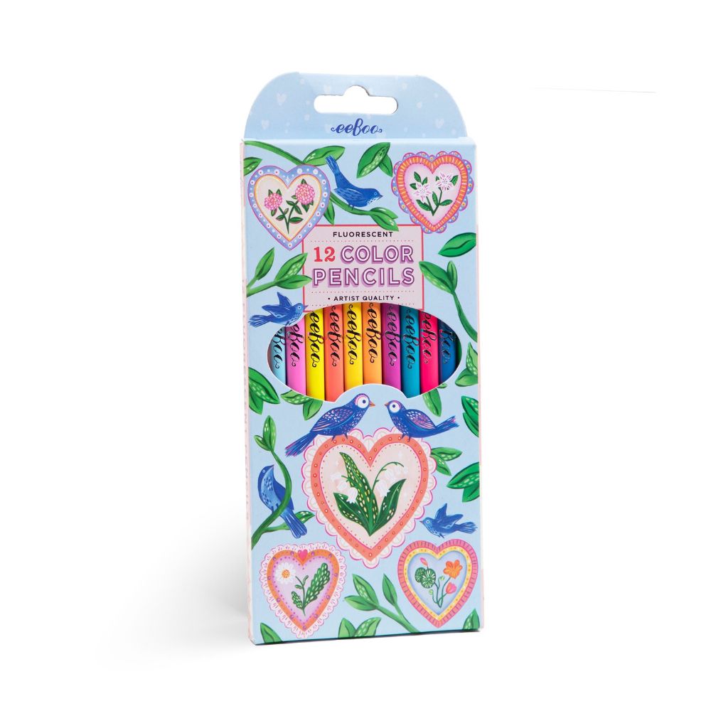 Eeboo Hearts & Birds 12 Fluorescent Pencils